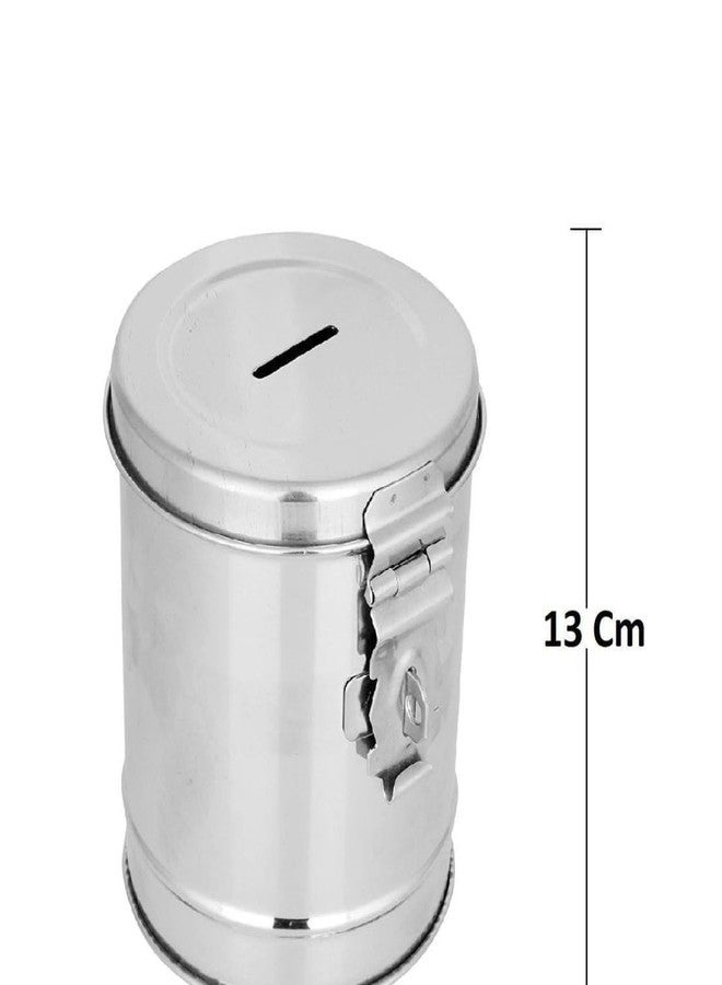 SVDK Stainless Steel Round Money Bank Gullak with Lock | Durable Reusable Metal Piggy Bank for Coins & Notes | Secure Savings Box for Kids & Adults (Silver, Pack of 2) - Image 3